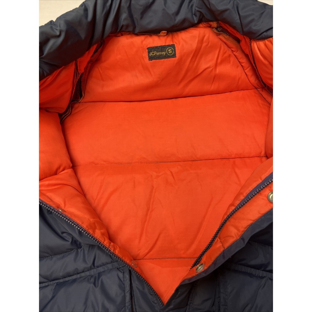 Vintage JC Penny Down Puffer Coat Snap Button Men's Size Small Navy Blue - Picture 15 of 16